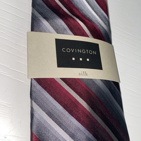 Covington Men's Gray & Maroon Silk Tie New With Tags - Picture 1 of 5